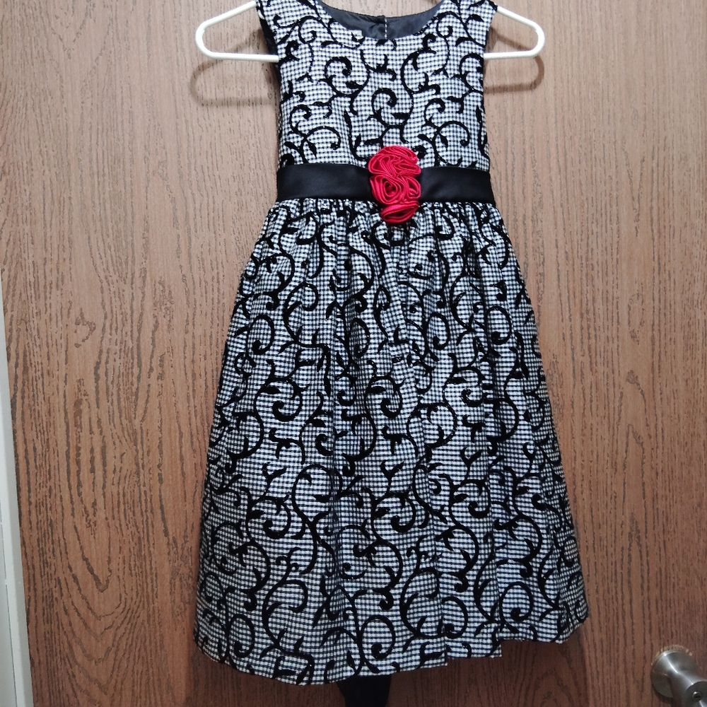 Elegant Black and White Kids Dress with Red Accent